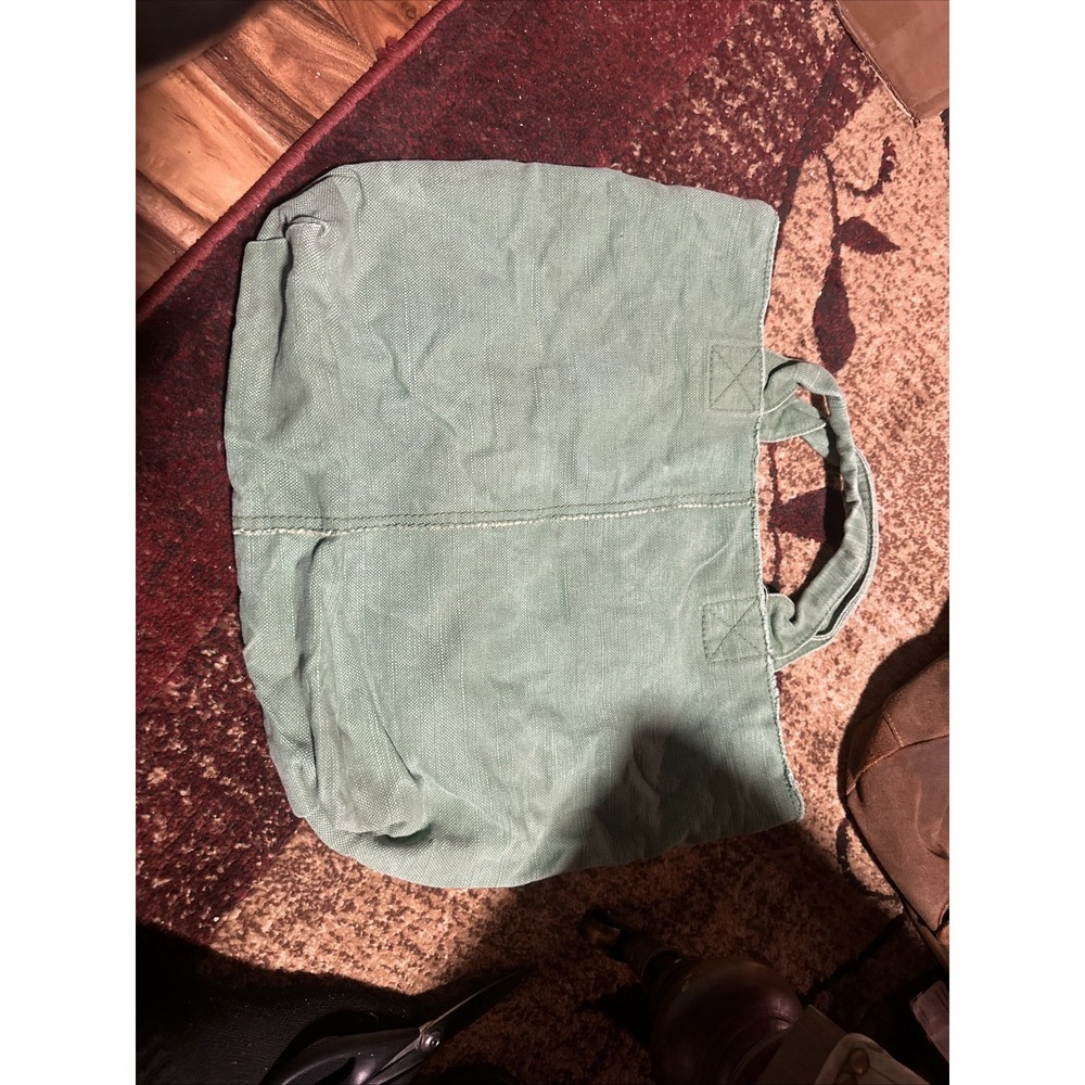 Gap Green Canvas Tote Bag Large Solid Green Faux Leather Trim